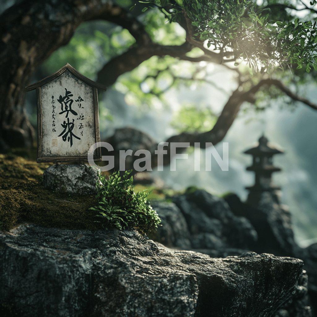 An artistic fusion where Japanese calligraphic characters are intertwined with elements of nature. The strokes of the brush blend seamlessly into the branches of a tree, the petals of a cherry blossom, or the ripples of water, symbolizing the harmony between human creativity and the natural world.

